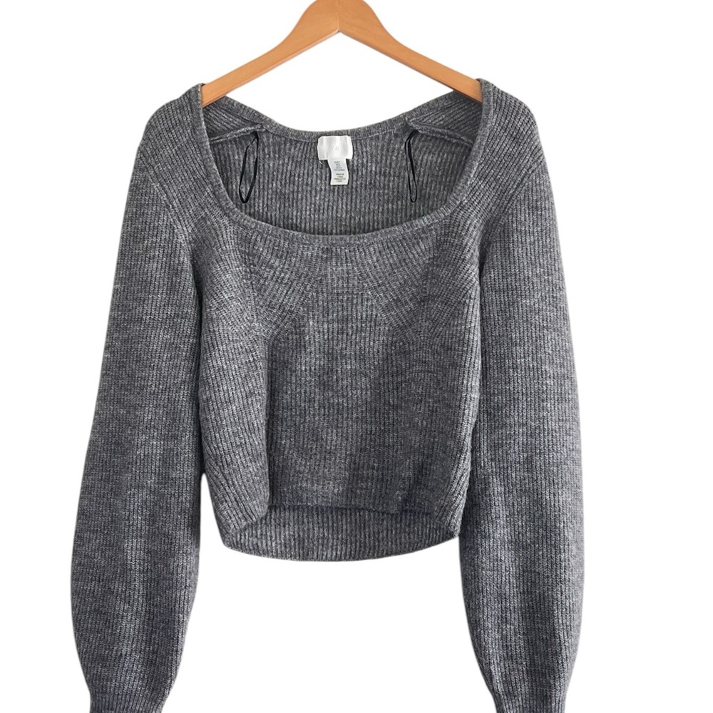 H&M | Gray balloon sleeve square neck knit sweater - Picture 1 of 10